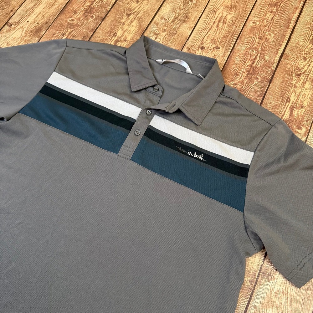 Travis Mathew Polo Shirt Mens Large Gray Striped Short Sleeve Golf Performance